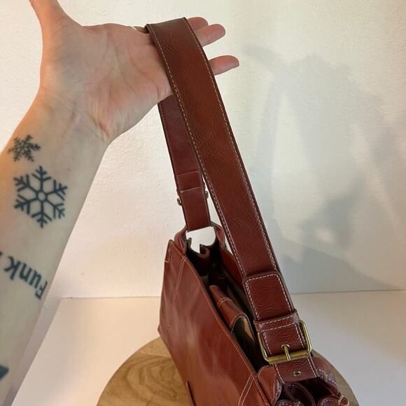90s Nine & Co. Warm Brown Red Vegan Leather Buckle Medium Shoulder Bag - Picture 8 of 15